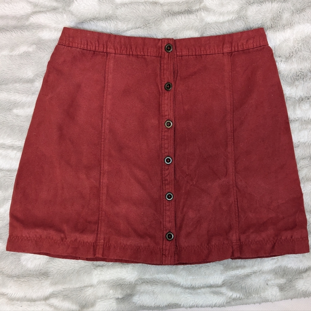 Button-Front Red Skirt